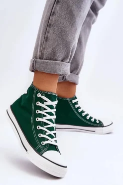 Trampki Damskie Wysokie>Boto Damskie Trampki Klasyczne Wysokie Zielone Remos