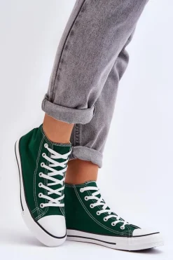 Trampki Damskie Wysokie>Boto Damskie Trampki Klasyczne Wysokie Zielone Remos