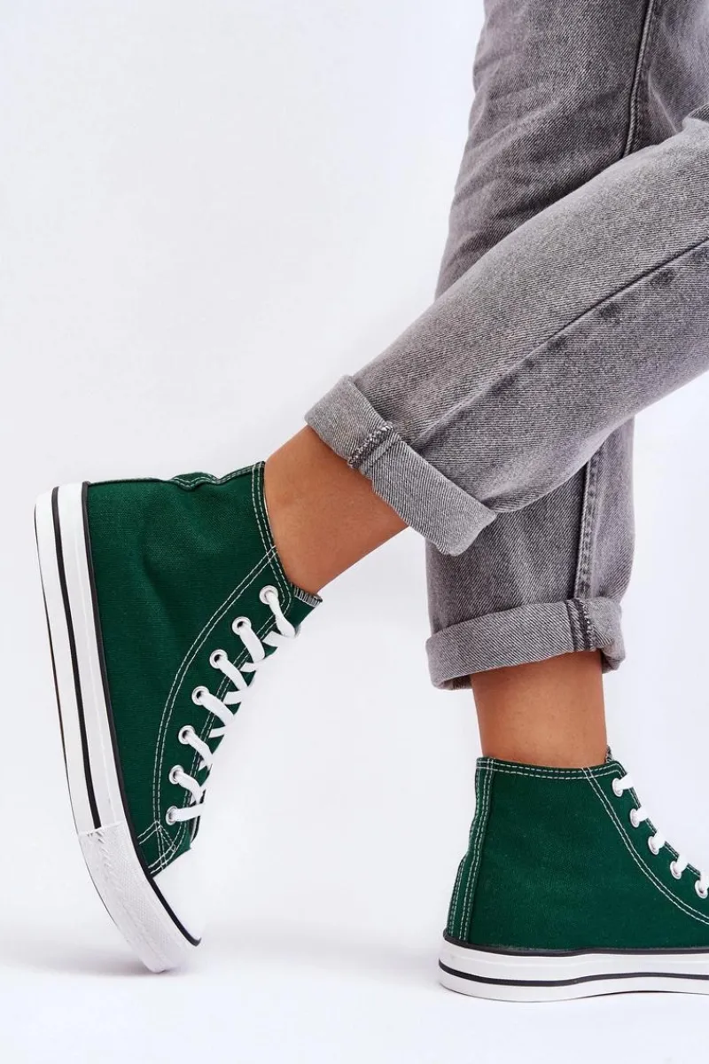 Trampki Damskie Wysokie>Boto Damskie Trampki Klasyczne Wysokie Zielone Remos