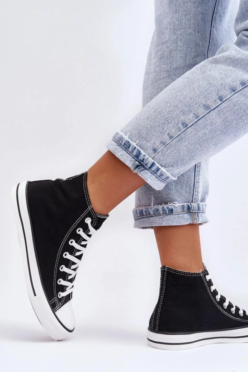 Discount Damskie Trampki Klasyczne Wysokie Czarno-Białe Remos Damskie Trampki Damskie Wysokie