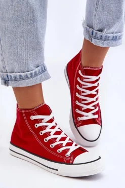 Trampki Damskie Wysokie>Boto Damskie Trampki Klasyczne Wysokie Czerwone Remos
