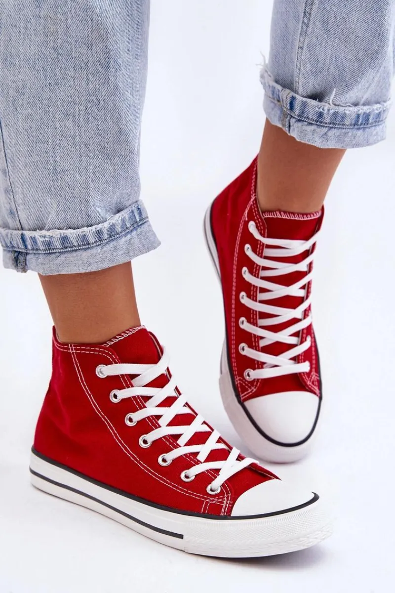 Trampki Damskie Wysokie>Boto Damskie Trampki Klasyczne Wysokie Czerwone Remos