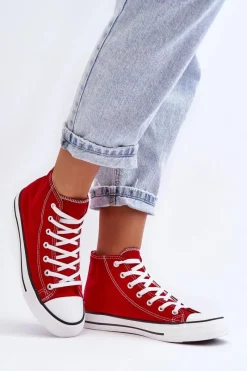 Trampki Damskie Wysokie>Boto Damskie Trampki Klasyczne Wysokie Czerwone Remos