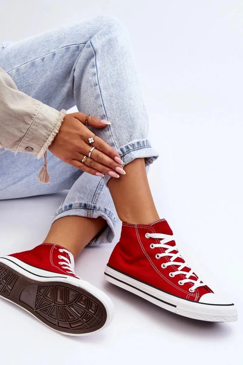 Trampki Damskie Wysokie>Boto Damskie Trampki Klasyczne Wysokie Czerwone Remos