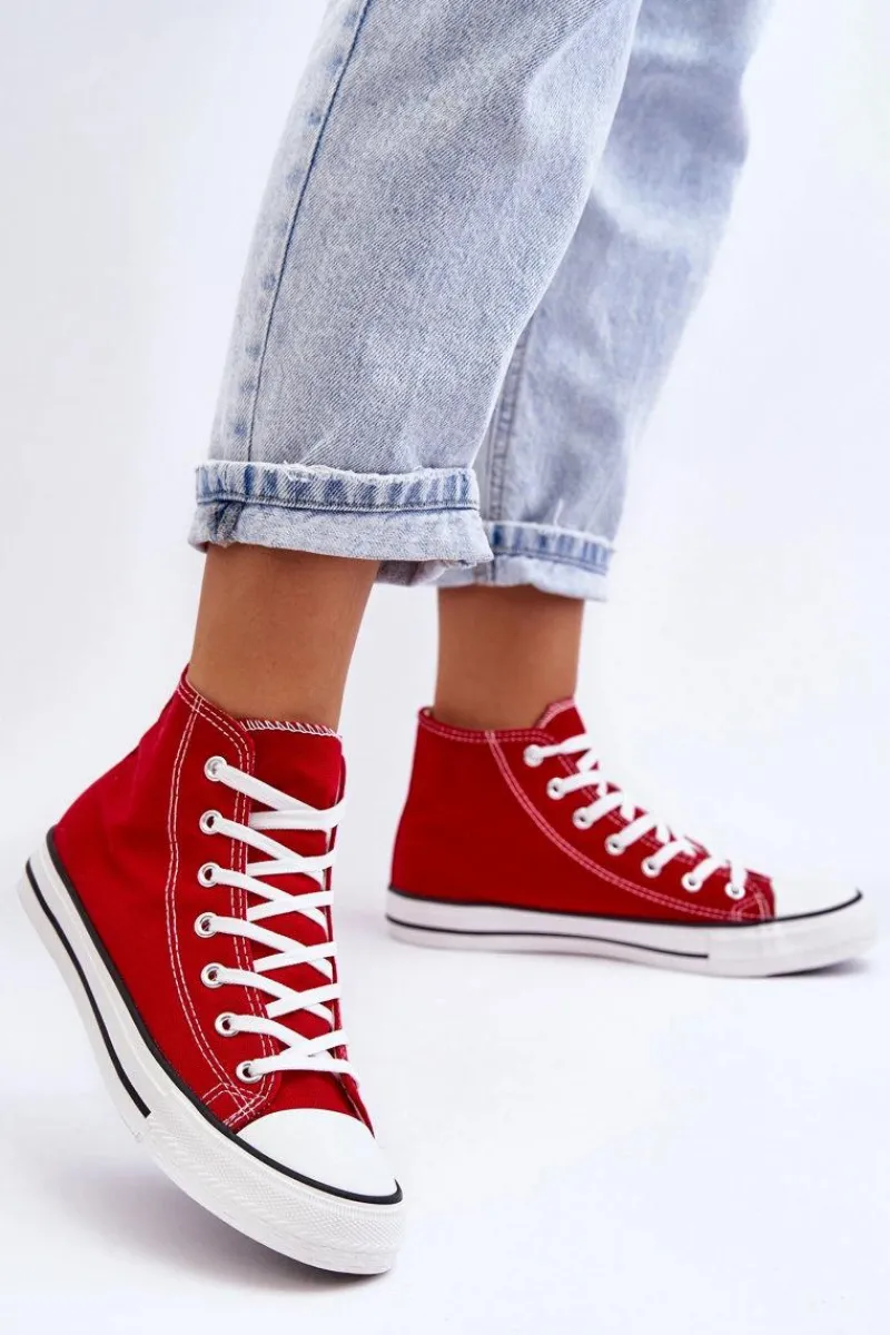 Trampki Damskie Wysokie>Boto Damskie Trampki Klasyczne Wysokie Czerwone Remos