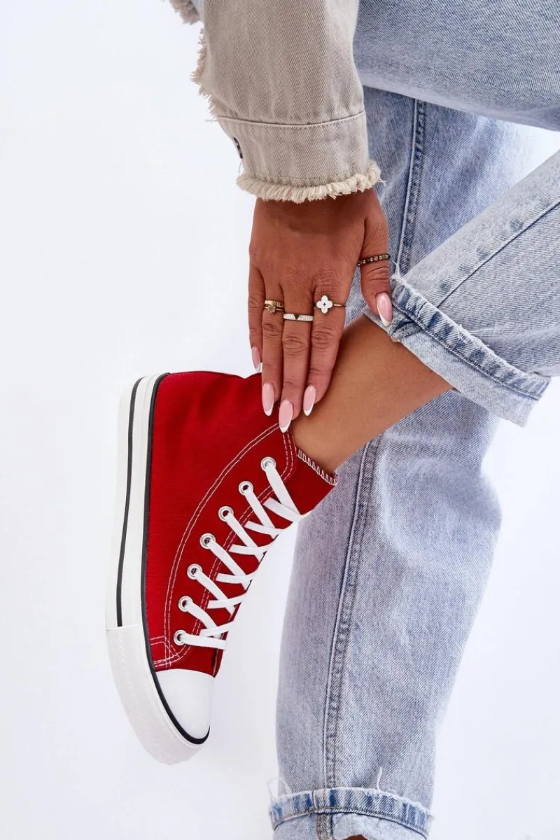 Trampki Damskie Wysokie>Boto Damskie Trampki Klasyczne Wysokie Czerwone Remos