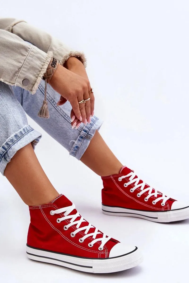 Trampki Damskie Wysokie>Boto Damskie Trampki Klasyczne Wysokie Czerwone Remos