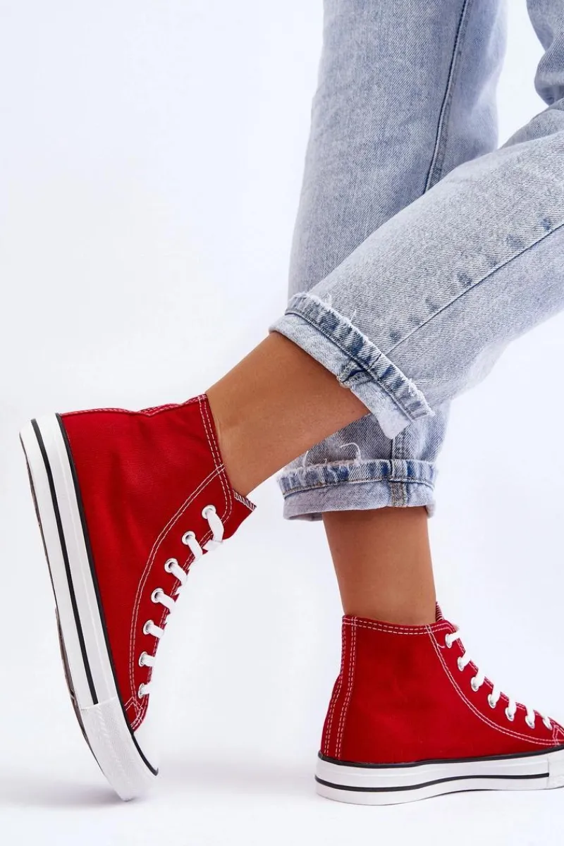 Trampki Damskie Wysokie>Boto Damskie Trampki Klasyczne Wysokie Czerwone Remos