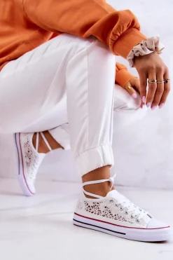 New Boto Damskie Trampki Koronkowe Białe Venture Biały