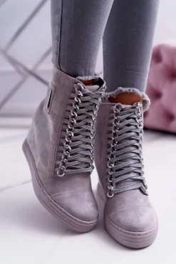 Clearance Damskie Trampki Lu Boo Z Łańcuchami Zamszowe Szare Monica Damskie Trampki Damskie Wysokie