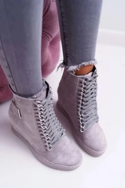 Clearance Damskie Trampki Lu Boo Z Łańcuchami Zamszowe Szare Monica Damskie Trampki Damskie Wysokie