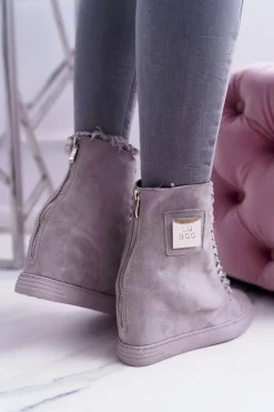 Clearance Damskie Trampki Lu Boo Z Łańcuchami Zamszowe Szare Monica Damskie Trampki Damskie Wysokie