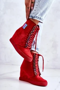 New Damskie Trampki Lu Boo Z Łańcuchami Zamszowe Multi-Czerwone Monica Damskie Trampki Damskie Wysokie