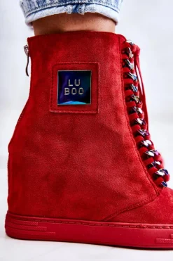 New Damskie Trampki Lu Boo Z Łańcuchami Zamszowe Multi-Czerwone Monica Damskie Trampki Damskie Wysokie