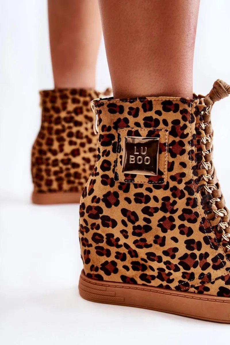 Trampki Damskie Wysokie>Boto Damskie Trampki Lu Boo Złoty Łańcuch Zamsz Leopard Monica