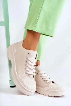 New Damskie Trampki Materiałowe Jasnobeżowe Parossa Damskie Trampki Damskie Niskie