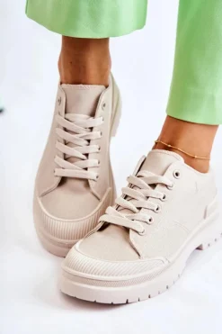 New Damskie Trampki Materiałowe Jasnobeżowe Parossa Damskie Trampki Damskie Niskie