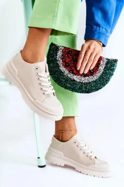 New Damskie Trampki Materiałowe Jasnobeżowe Parossa Damskie Trampki Damskie Niskie