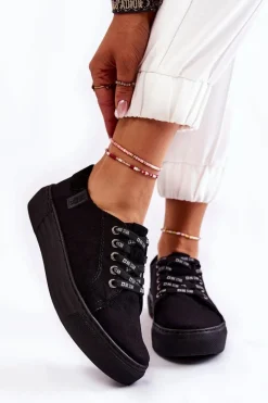 Trampki Damskie Big Star|Trampki Damskie Niskie>Big Star Shoes Damskie Trampki Memory Foam System Big Star KK276001 Czarne Czarny