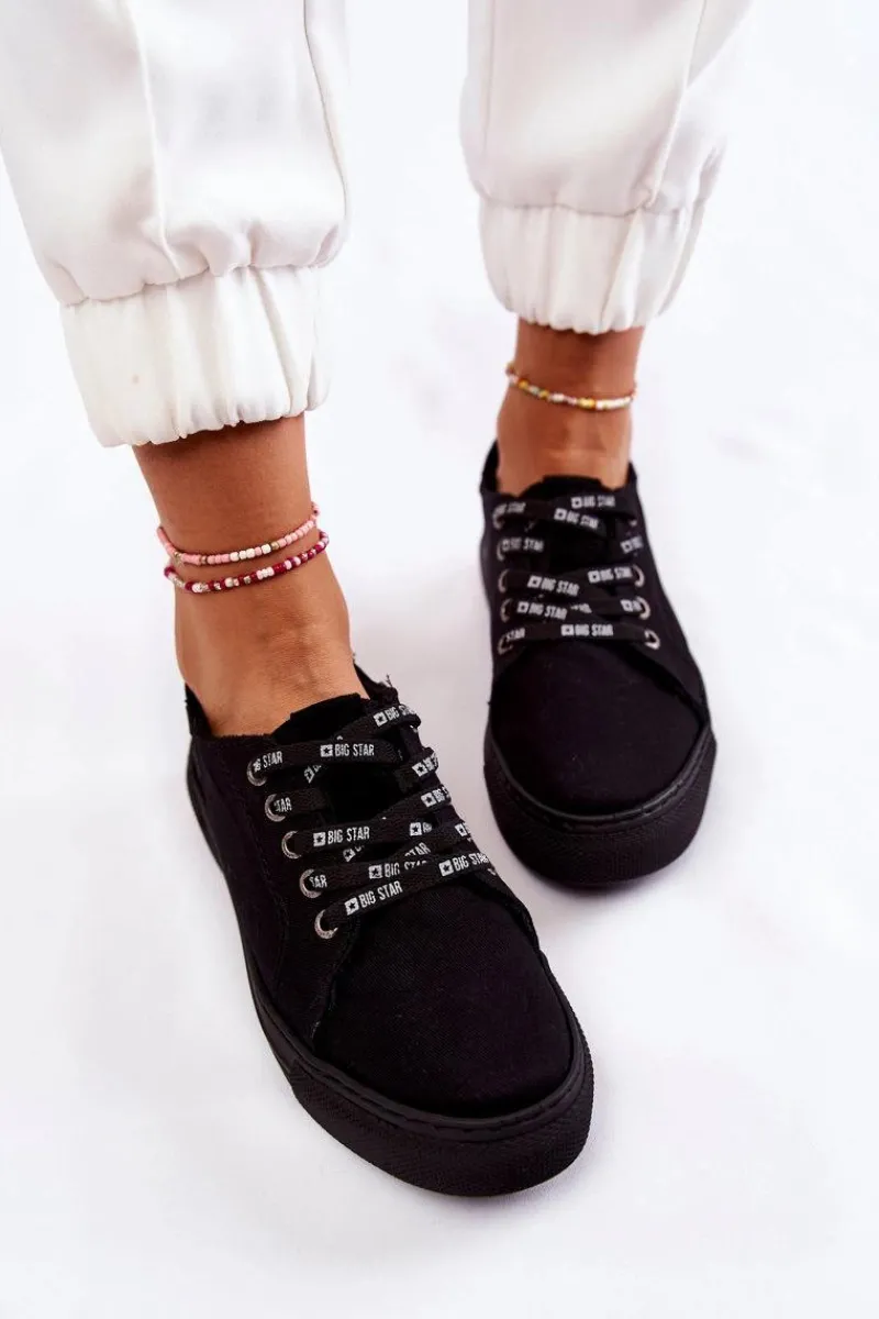 Trampki Damskie Big Star|Trampki Damskie Niskie>Big Star Shoes Damskie Trampki Memory Foam System Big Star KK276001 Czarne Czarny