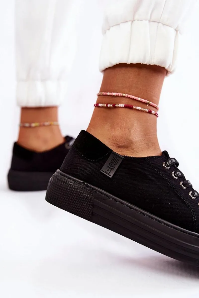 Trampki Damskie Big Star|Trampki Damskie Niskie>Big Star Shoes Damskie Trampki Memory Foam System Big Star KK276001 Czarne Czarny