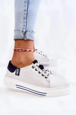 Big Star Shoes Damskie Trampki Memory Foam System Big Star KK276002 Białe Biały