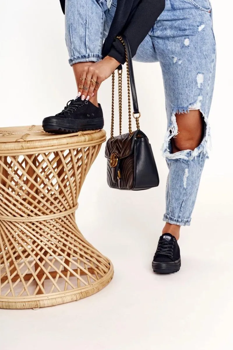 Discount Big Star Shoes Damskie Trampki Na Dużej Podeszwie BIG STAR FF274248 Czarne