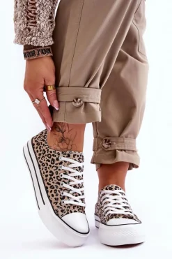 Trampki Damskie Niskie>Boto Damskie Trampki Na Masywnej Platformie Beżowo-Czarne Ember