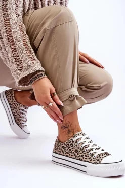 Trampki Damskie Niskie>Boto Damskie Trampki Na Masywnej Platformie Beżowo-Czarne Ember