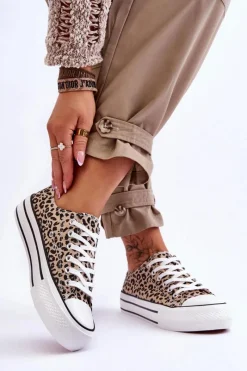 Trampki Damskie Niskie></noscript>Boto Damskie Trampki Na Masywnej Platformie Beżowo-Czarne Ember