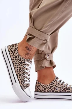 Trampki Damskie Niskie></noscript>Boto Damskie Trampki Na Masywnej Platformie Beżowo-Czarne Ember