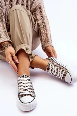 Trampki Damskie Niskie></noscript>Boto Damskie Trampki Na Masywnej Platformie Beżowo-Czarne Ember