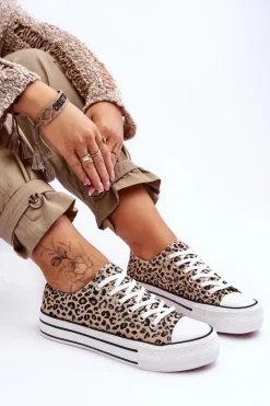 Trampki Damskie Niskie></noscript>Boto Damskie Trampki Na Masywnej Platformie Beżowo-Czarne Ember