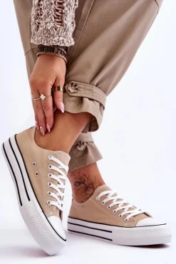 Trampki Damskie Niskie></noscript>Boto Damskie Trampki Na Masywnej Platformie Beżowe Ember