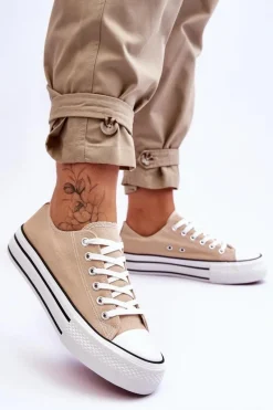 Trampki Damskie Niskie></noscript>Boto Damskie Trampki Na Masywnej Platformie Beżowe Ember