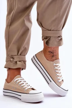 Trampki Damskie Niskie></noscript>Boto Damskie Trampki Na Masywnej Platformie Beżowe Ember