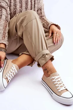 Trampki Damskie Niskie></noscript>Boto Damskie Trampki Na Masywnej Platformie Beżowe Ember