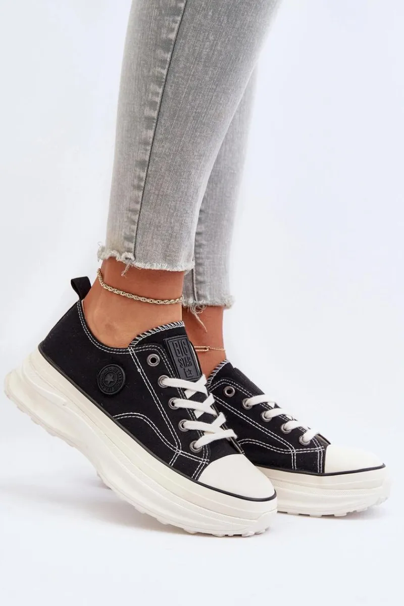 Trampki Damskie Big Star|Big Star>Big Star Shoes Damskie Trampki Na Masywnej Podeszwie Big Star NN274125 Czarne Czarny