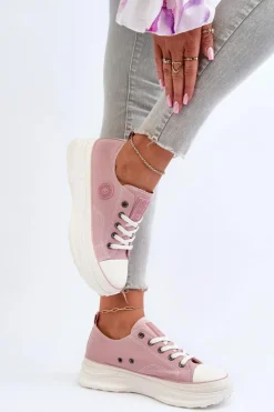 Online Damskie Trampki Na Masywnej Podeszwie Big Star NN274129 Różowe Damskie Trampki Damskie Big Star|Big Star