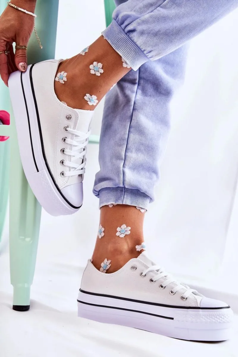 Outlet Boto Damskie Trampki Na Masywnej Platformie Białe Farona