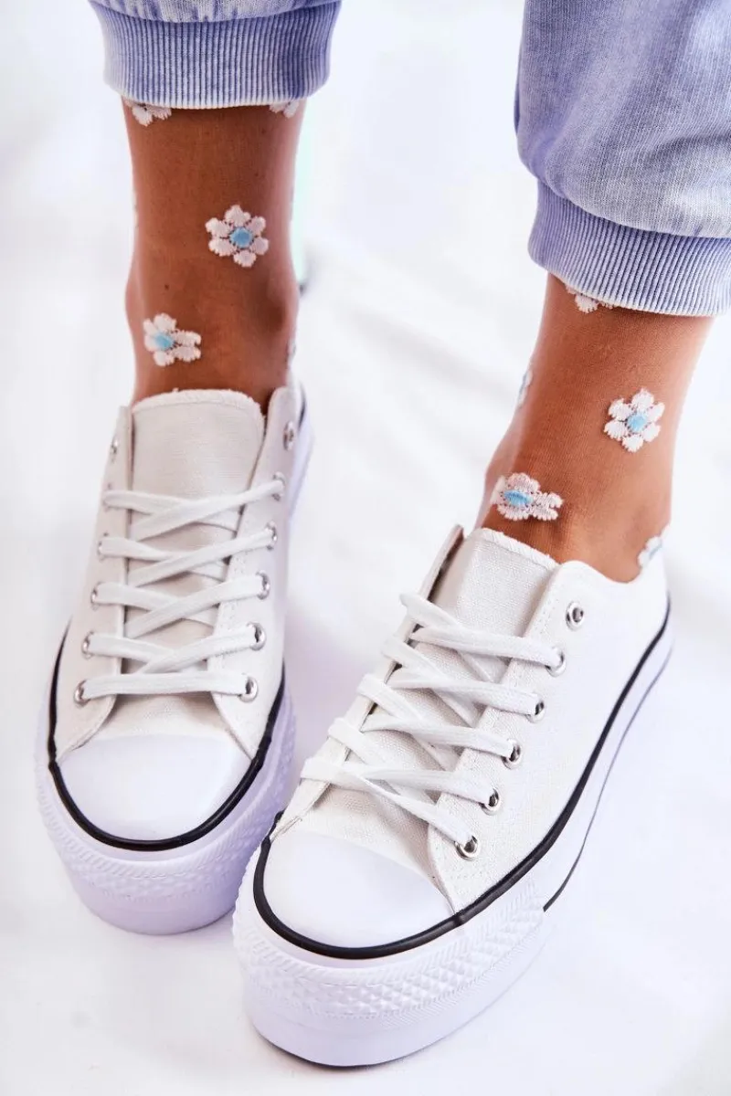 Outlet Boto Damskie Trampki Na Masywnej Platformie Białe Farona