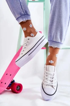 Outlet Boto Damskie Trampki Na Masywnej Platformie Białe Farona