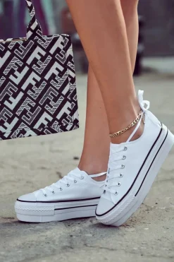 Outlet Boto Damskie Trampki Na Masywnej Platformie Białe Farona