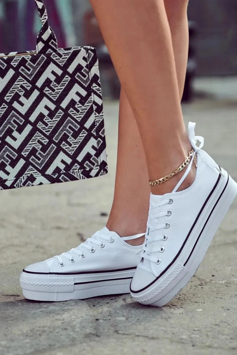 Outlet Boto Damskie Trampki Na Masywnej Platformie Białe Farona