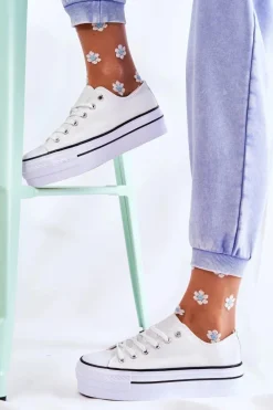 Outlet Boto Damskie Trampki Na Masywnej Platformie Białe Farona