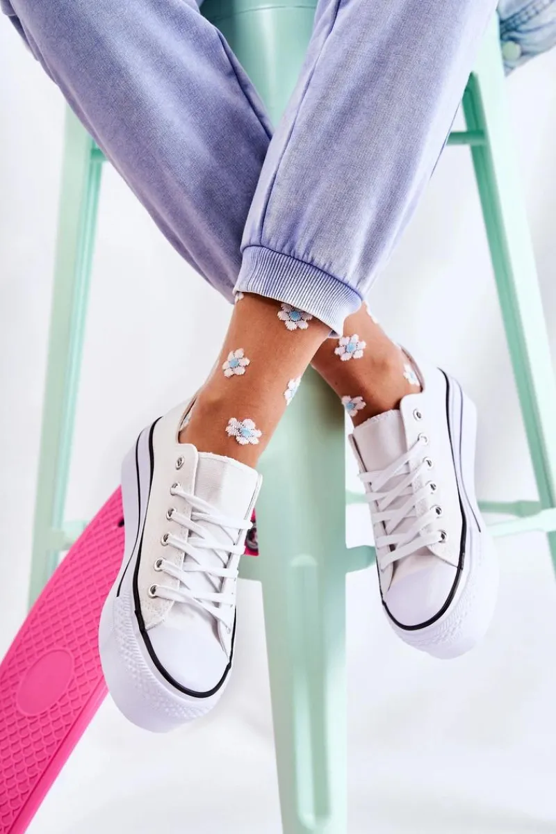 Outlet Boto Damskie Trampki Na Masywnej Platformie Białe Farona