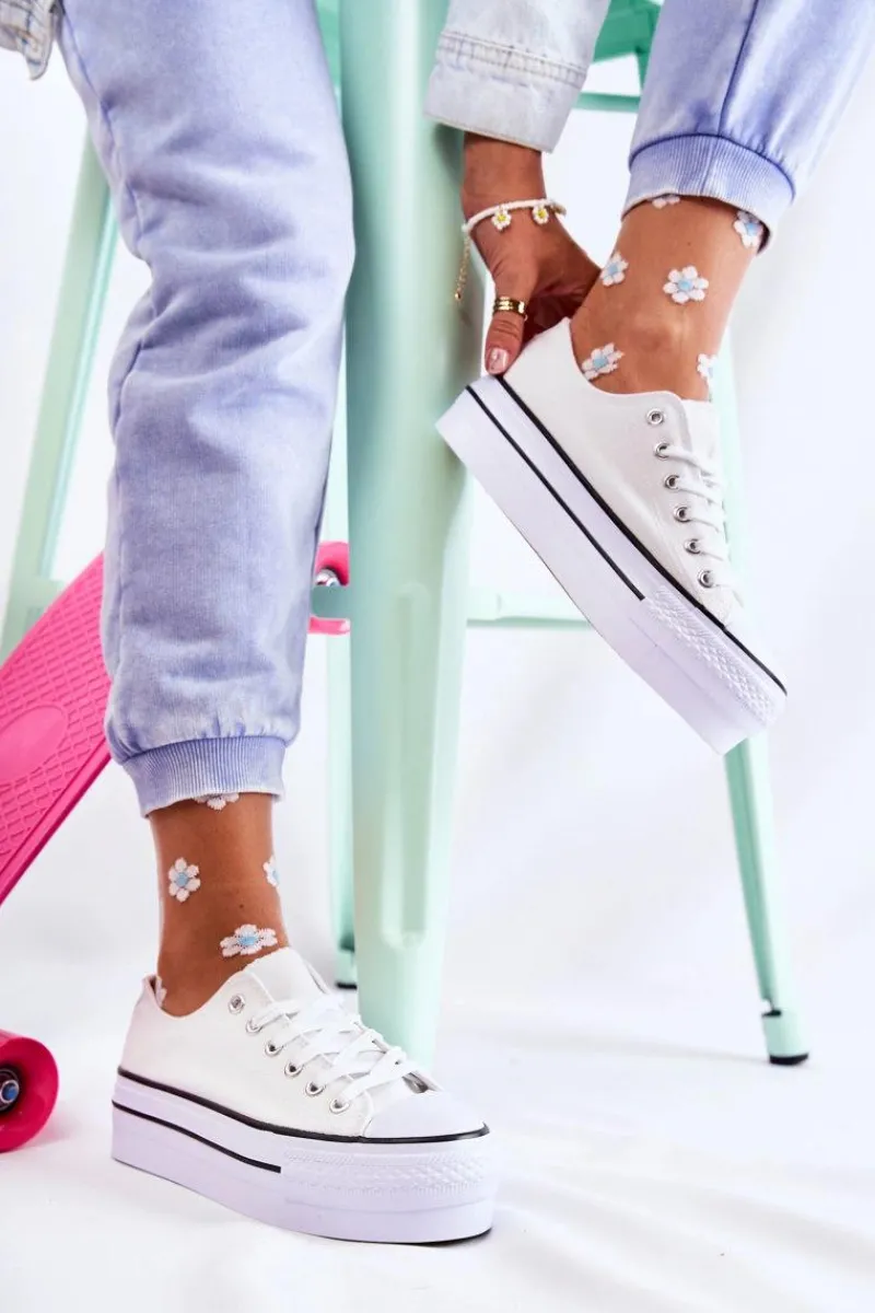 Outlet Boto Damskie Trampki Na Masywnej Platformie Białe Farona