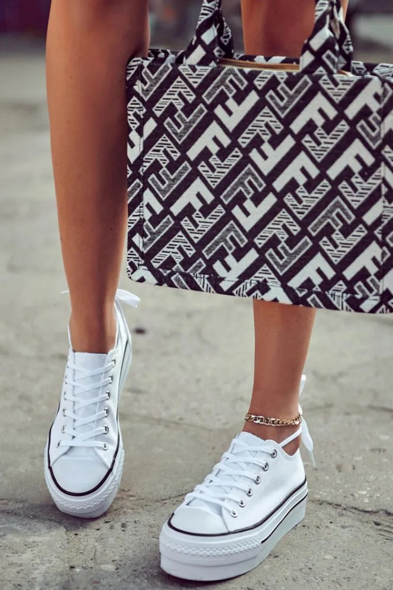 Outlet Boto Damskie Trampki Na Masywnej Platformie Białe Farona