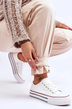 Hot Damskie Trampki Na Masywnej Platformie Białe Ember Damskie Trampki Damskie Niskie