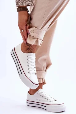 Hot Damskie Trampki Na Masywnej Platformie Białe Ember Damskie Trampki Damskie Niskie